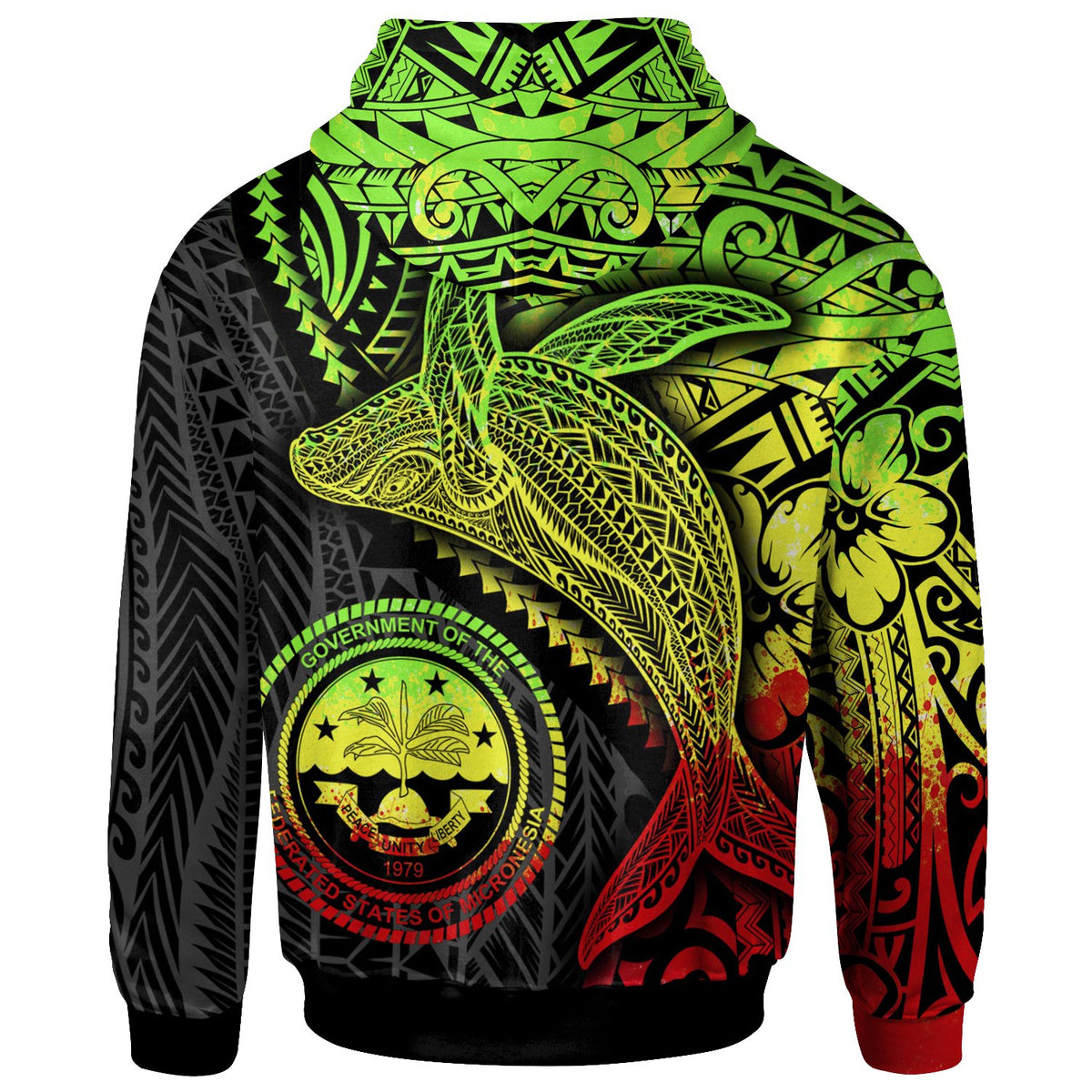Federated States of Micronesia Zip up Hoodie Humpback Whale & Coat of Arms Reggae - Polynesian Pride