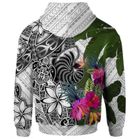 New Caledonia Hoodie White Turtle Plumeria Banana Leaf - Polynesian Pride
