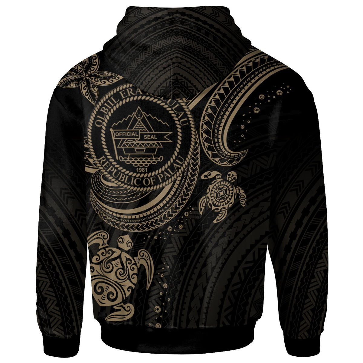 Palau Custom Zip up Hoodie Gold Turtle - Polynesian Pride