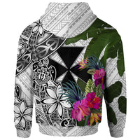 Fiji Hoodie White Turtle Plumeria Banana Leaf - Polynesian Pride
