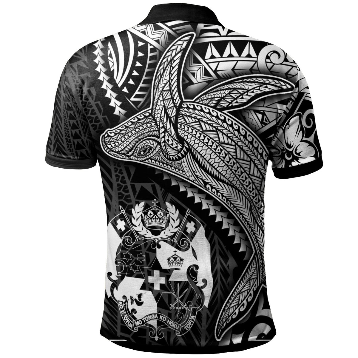 Tonga Polo Shirt Humpback Whale and Coat of Arms White - Polynesian Pride