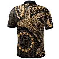 Cook Islands Polo Shirt Humpback Whale and Coat of Arms Gold - Polynesian Pride