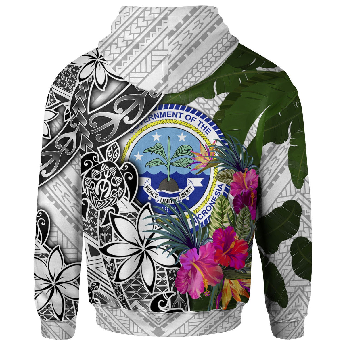 Federated States of Micronesia Hoodie White Turtle Plumeria Banana Leaf - Polynesian Pride