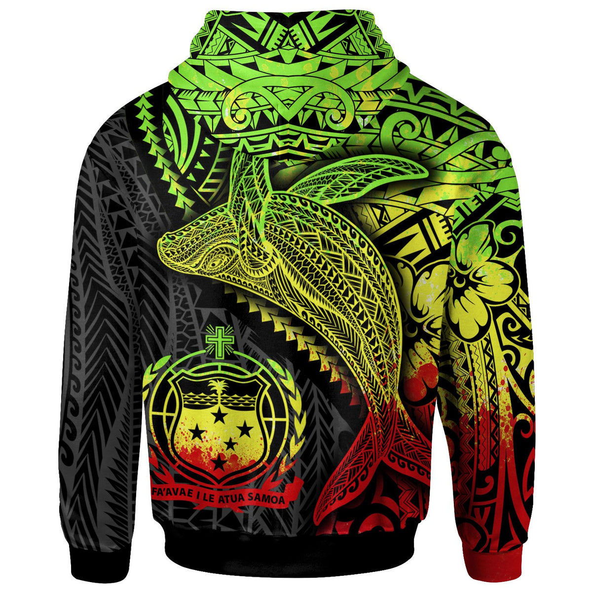 Samoa Hoodie Humpback Whale & Coat of Arms Reggae - Polynesian Pride