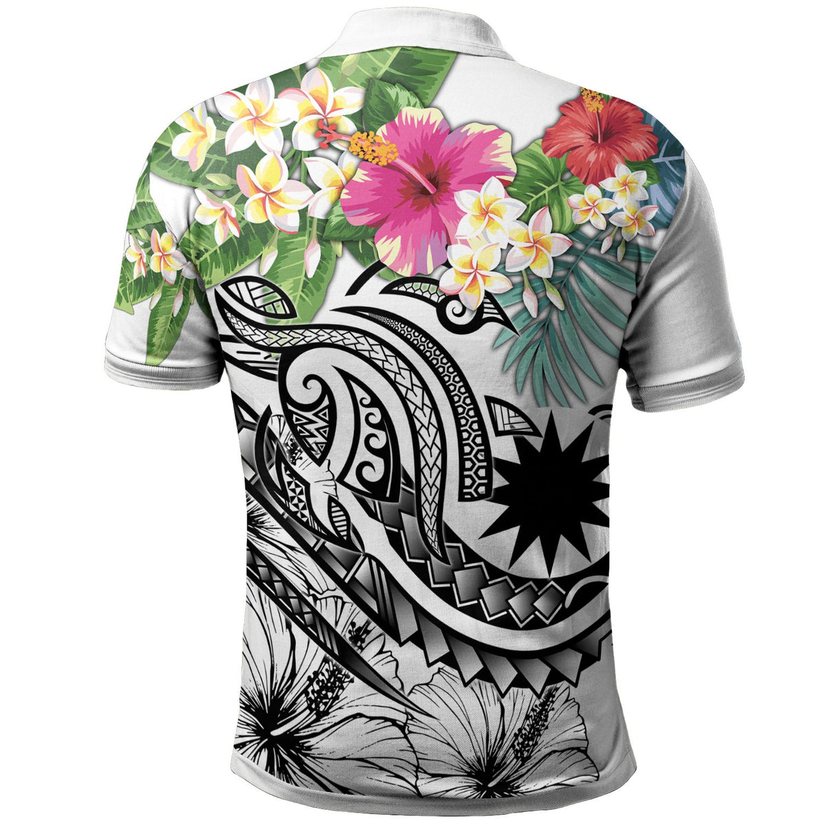 Nauru Polynesian Polo Shirt Summer Plumeria (White) - Polynesian Pride