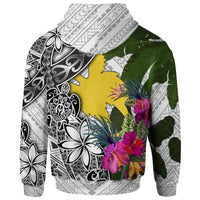 Papua New Guinea Hoodie White Turtle Plumeria Banana Leaf - Polynesian Pride