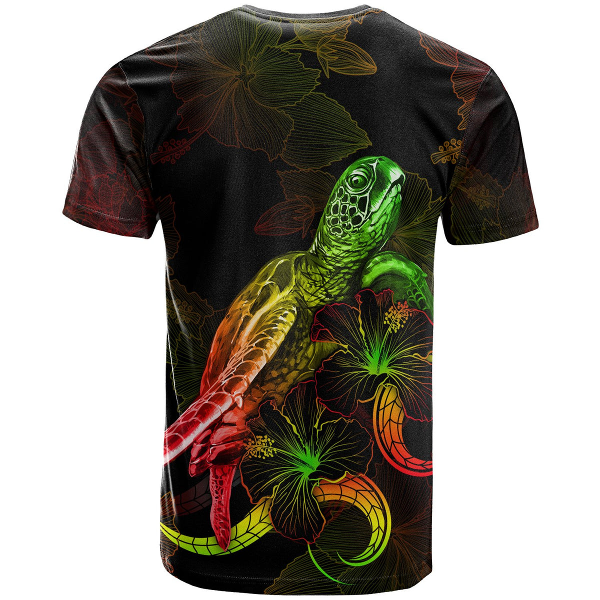 Fiji Polynesian T Shirt Turtle With Blooming Hibiscus Reggae - Polynesian Pride