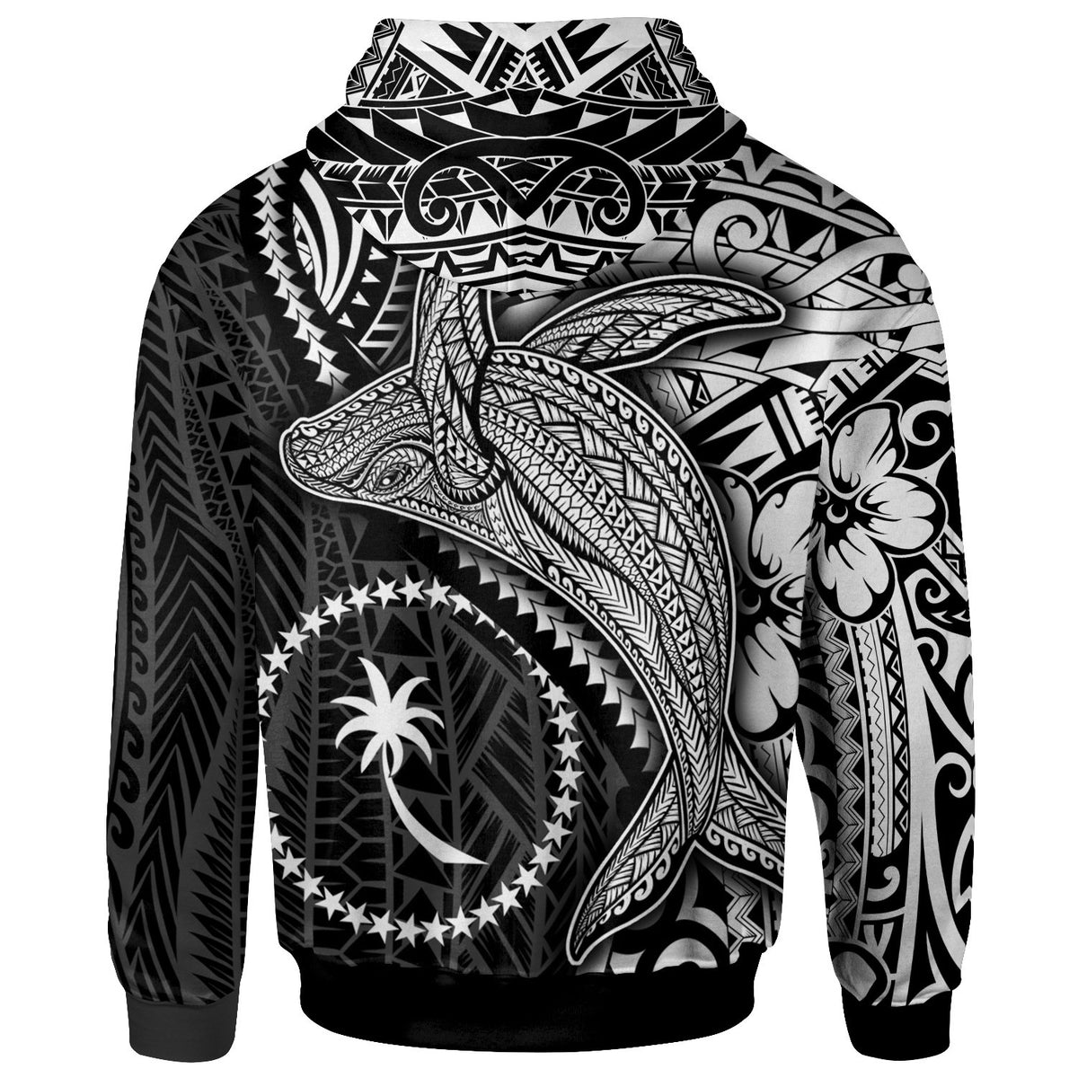 Chuuk Zip up Hoodie Humpback Whale & Coat of Arms White - Polynesian Pride