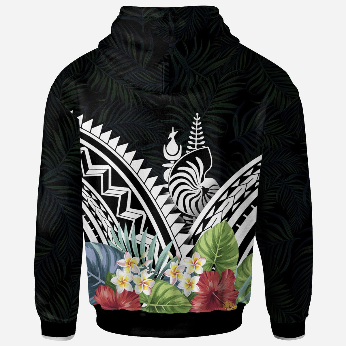 New Caleronia Hoodie New Caleronia Coat of Arms & Polynesian Tropical Flowers White - Polynesian Pride