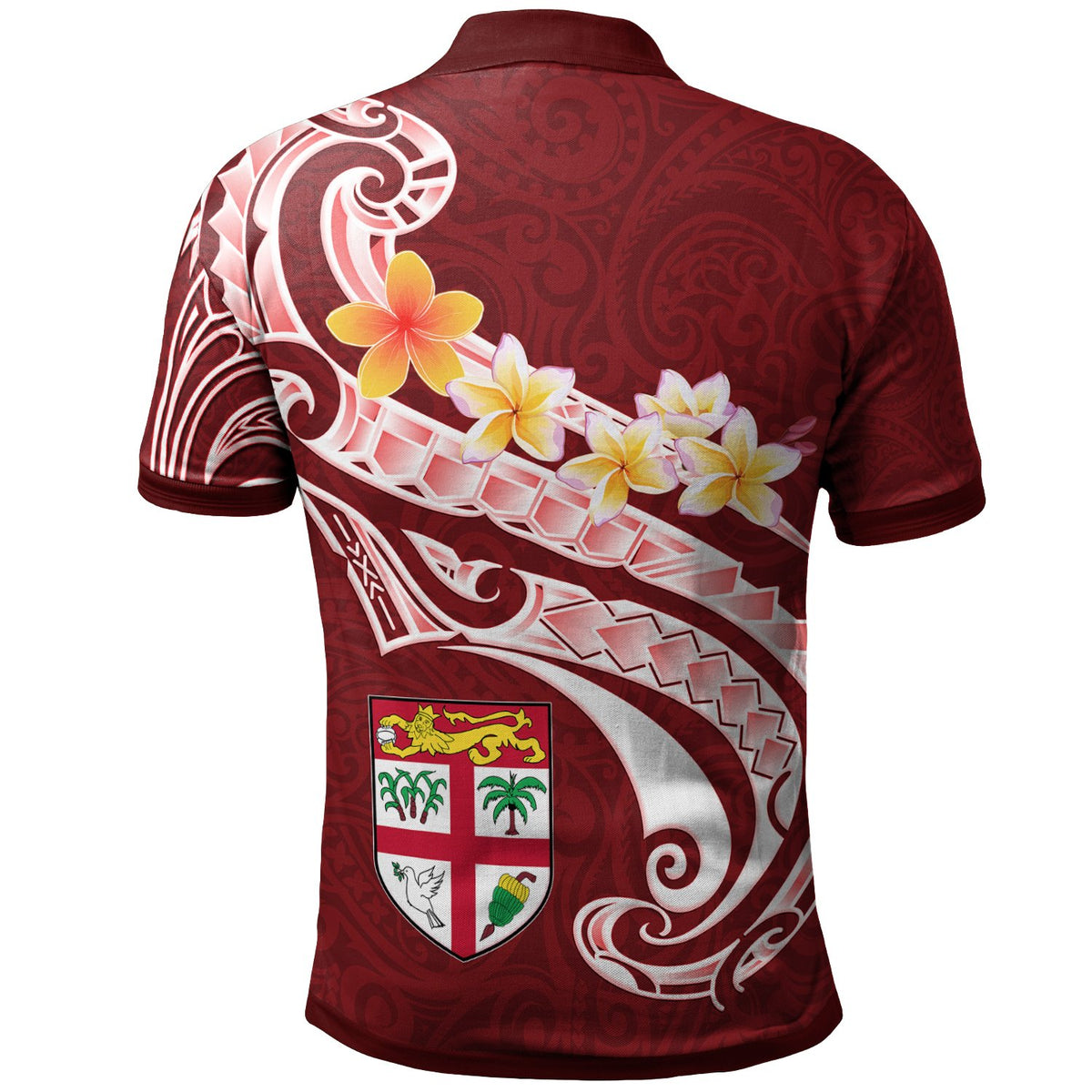 Fiji Polo Shirt Viti Seal Polynesian Patterns Plumeria (Red) - Polynesian Pride