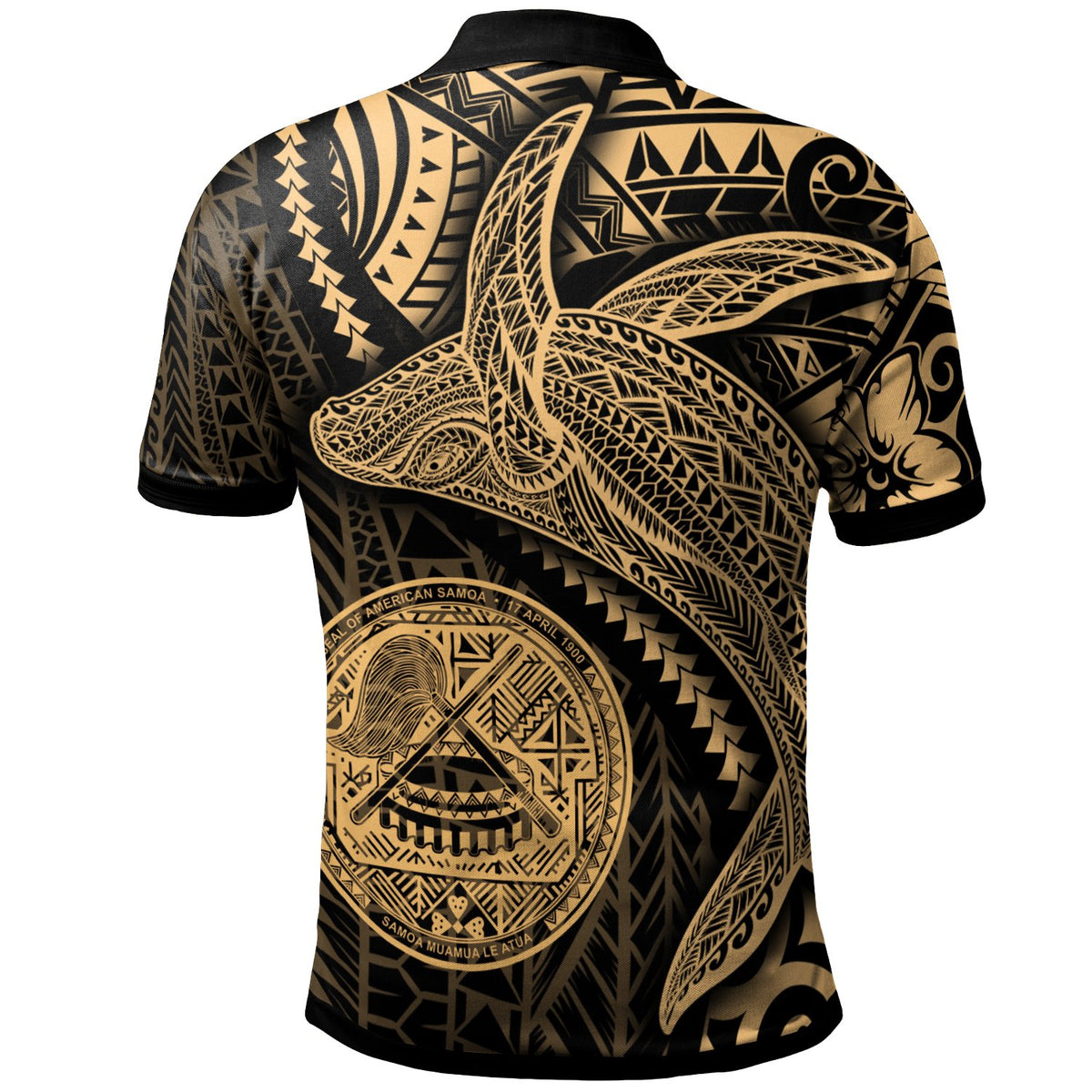 American Samoa Polo Shirt Humpback Whale and Coat of Arms Gold - Polynesian Pride