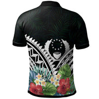 Pohnpei Polo Shirt Pohnpei Coat of Arms and Polynesian Tropical Flowers White - Polynesian Pride