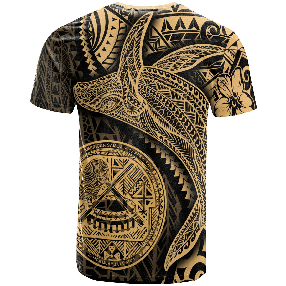 American Samoa T Shirt Humpback Whale & Coat of Arms Gold - Polynesian Pride