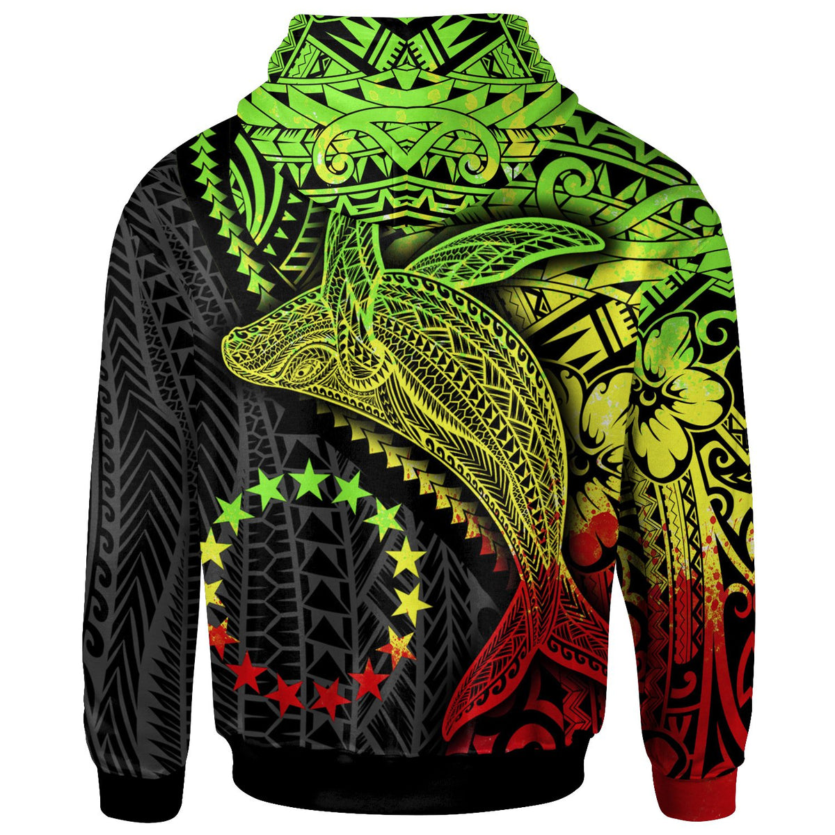 Cook Islands Zip up Hoodie Humpback Whale & Coat of Arms Reggae - Polynesian Pride