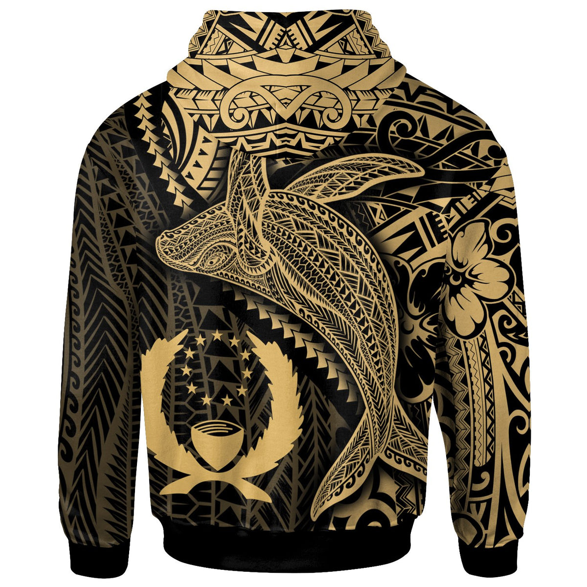 Pohnpei Zip up Hoodie Humpback Whale & Coat of Arms Gold - Polynesian Pride