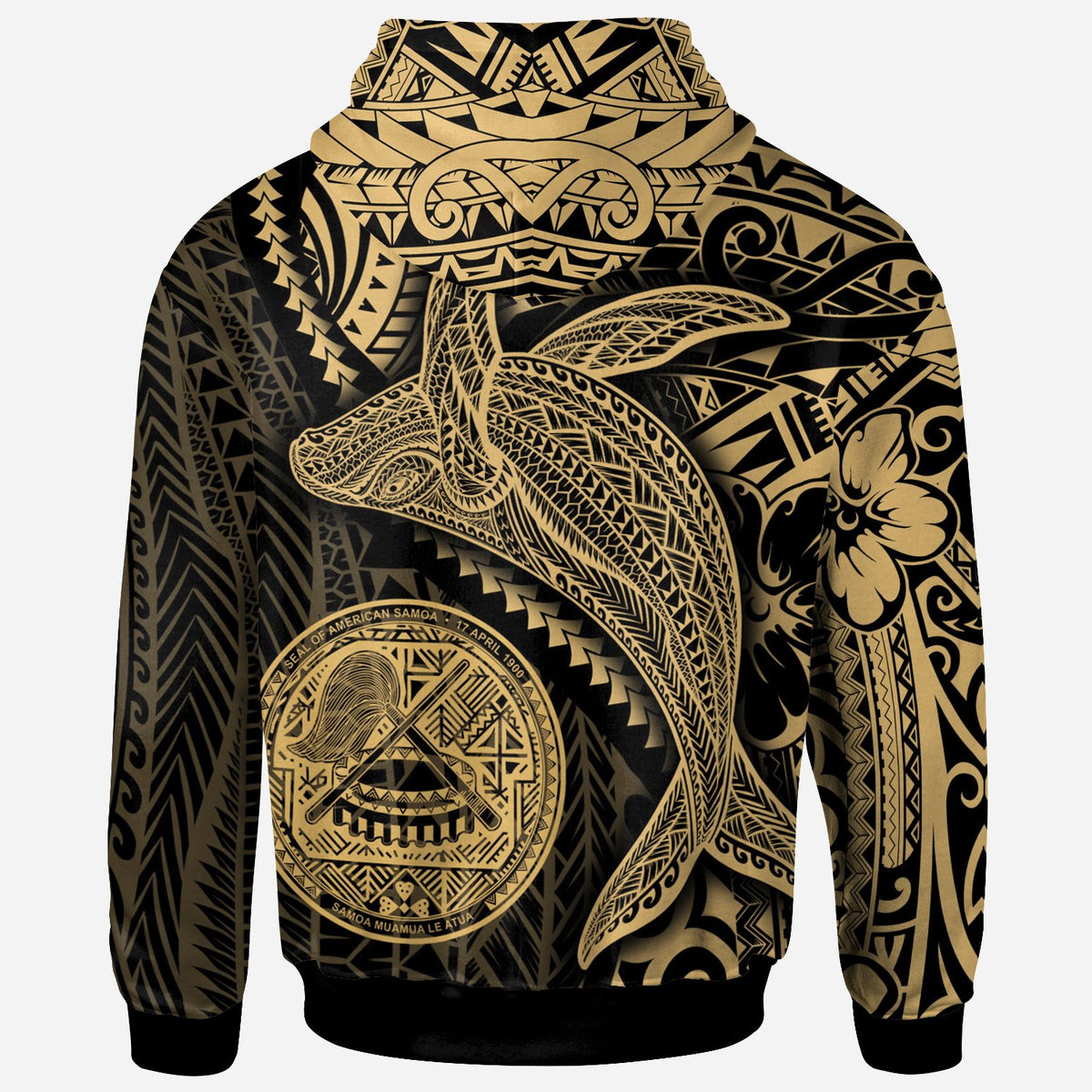 American Samoa Hoodie Humpback Whale & Coat of Arms Gold - Polynesian Pride