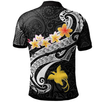 Papua New Guinea Polo Shirt PNG Seal Polynesian Patterns Plumeria (Black) - Polynesian Pride