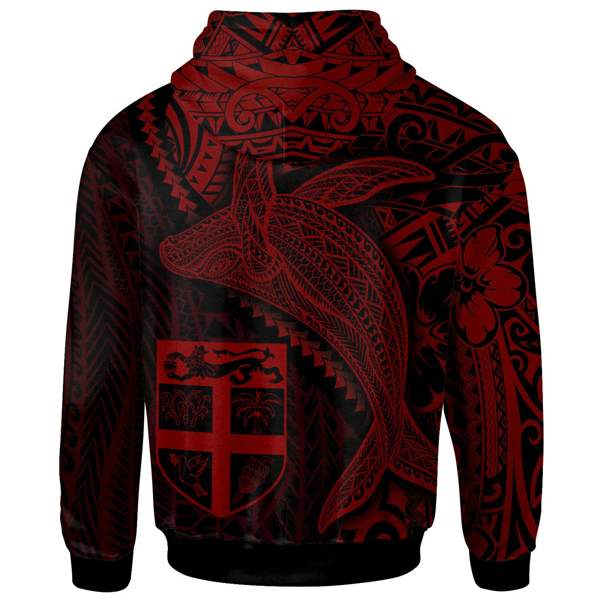 Fiji Zip up Hoodie Humpback Whale & Coat of Arms Red - Polynesian Pride