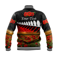 (Custom Personalised) New Zealand Maori ANZAC Baseball Jacket Poppy Vibes - Black LT8 - Polynesian Pride
