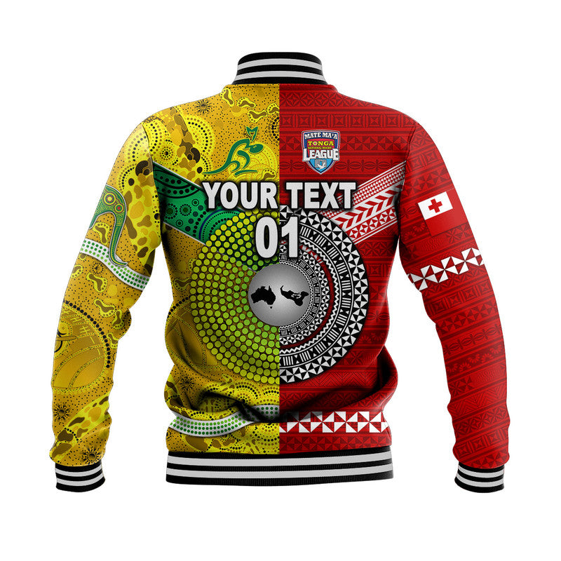 (Custom Personalised) Mate Ma'a Tonga Ngatu And Australia Wallabies Aboriginal Baseball Jacket Rugby Together LT8 - Polynesian Pride
