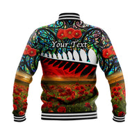 (Custom Personalised) New Zealand Maori ANZAC Baseball Jacket Poppy Vibes - Paua Shell LT8 - Polynesian Pride