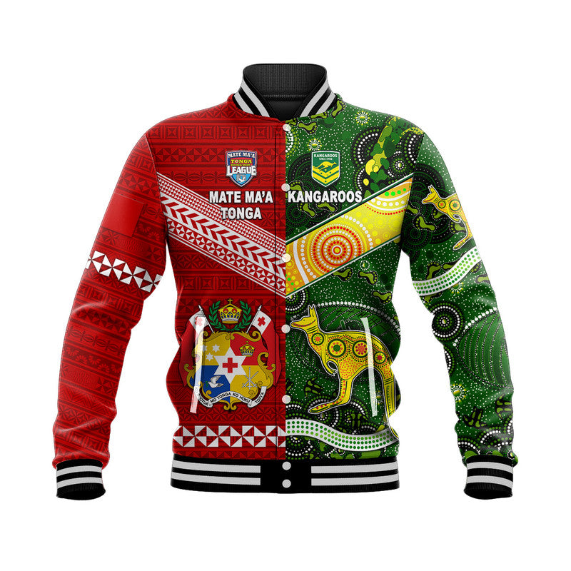 Mate Ma'a Tonga Ngatu And Australia Kangaroos Aboriginal Baseball Jacket Rugby Together LT8 Unisex - Polynesian Pride