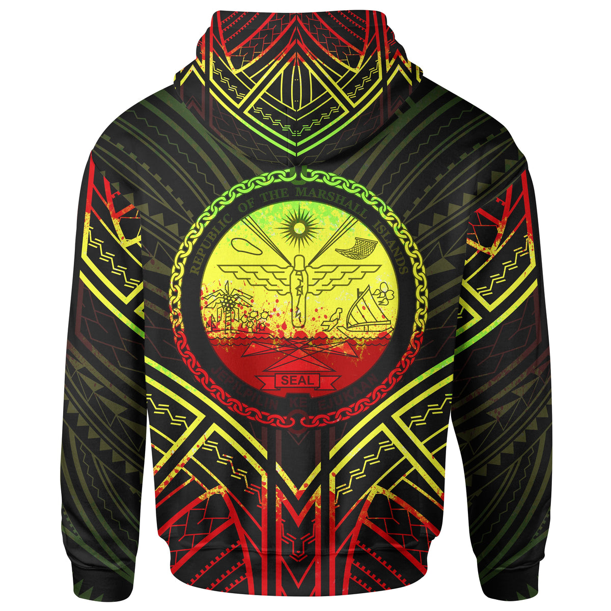 Marshall Islands Hoodie Marshall Islands Seal Reggae Tribal Patterns - Polynesian Pride