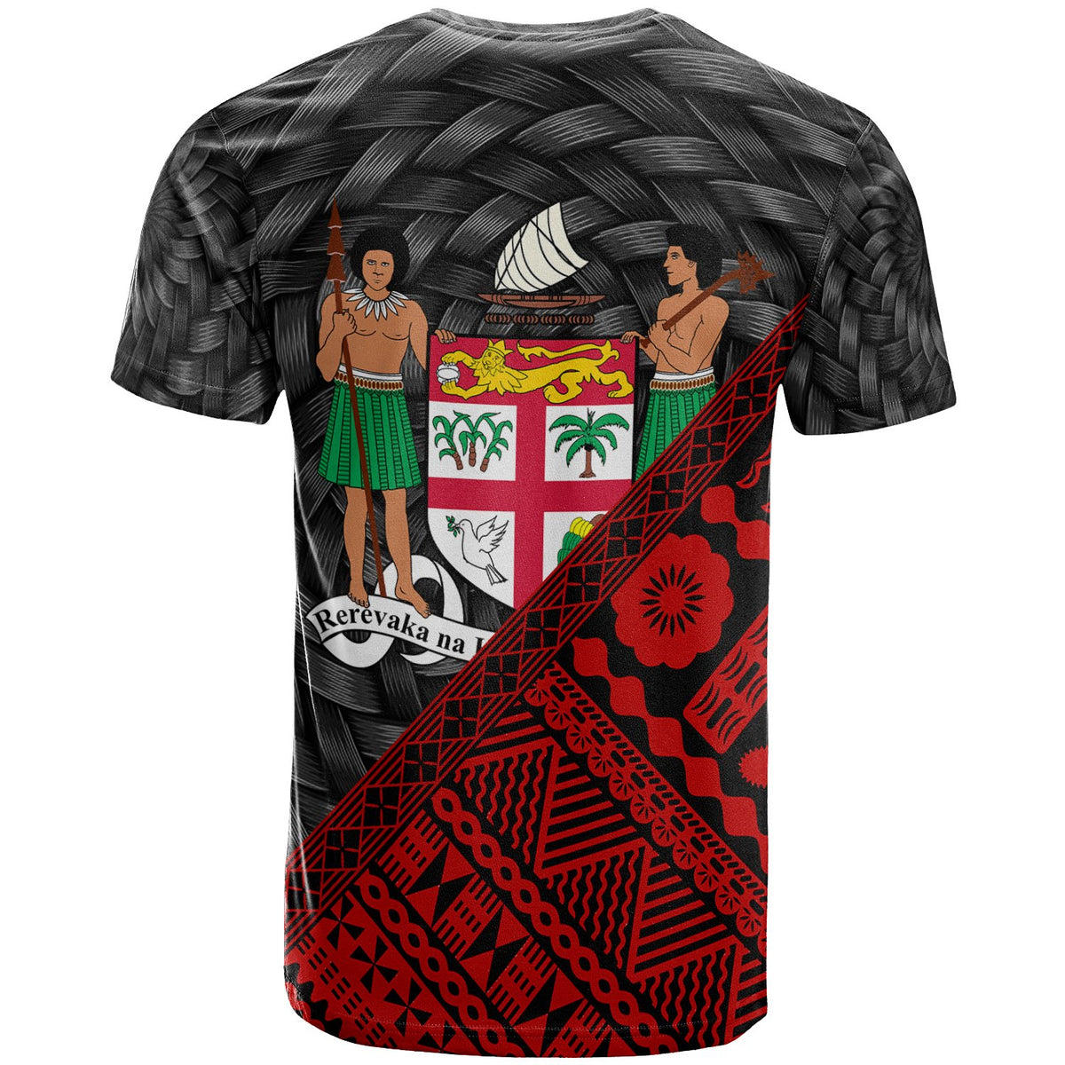 Fiji T Shirt Red Tapa Patterns With Bamboo - Polynesian Pride