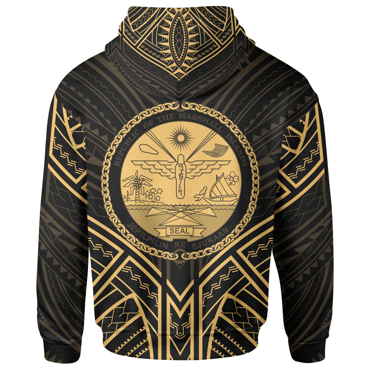Marshall Islands Hoodie Marshall Islands Seal Gold Tribal Patterns - Polynesian Pride
