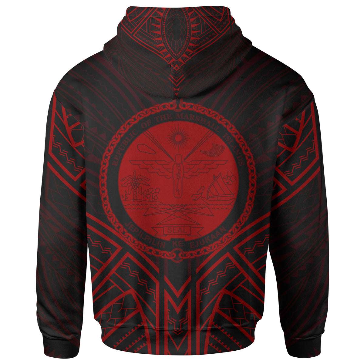 Marshall Islands Zip Hoodie Marshall Islands Seal Red Tribal Patterns - Polynesian Pride