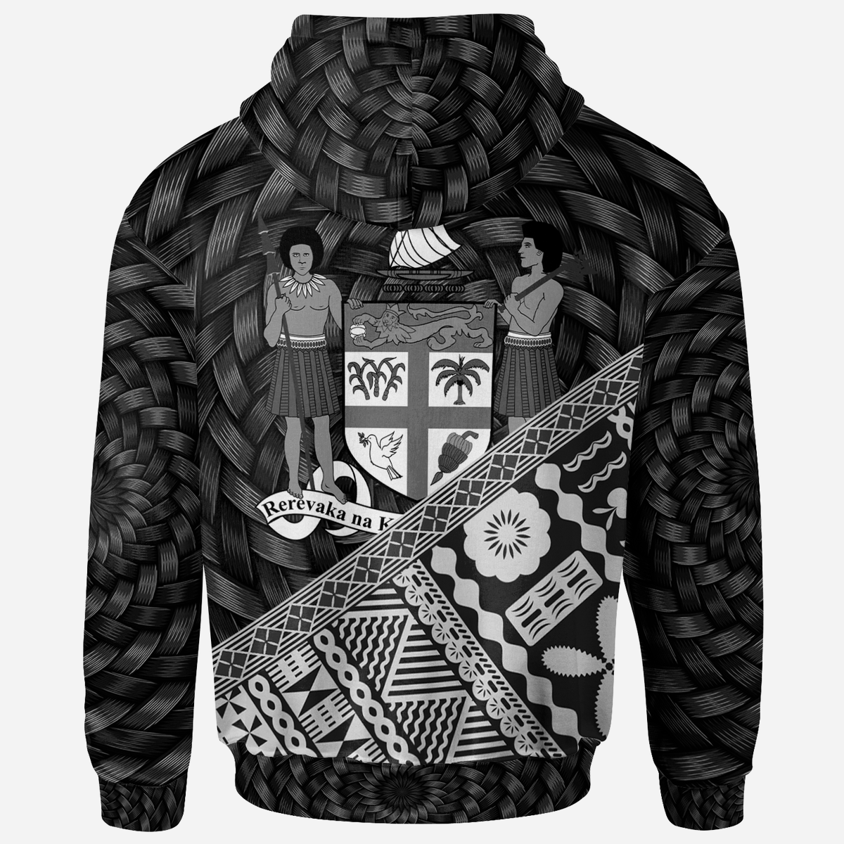 Fiji Zip Hoodie Black Tapa Patterns With Bamboo - Polynesian Pride