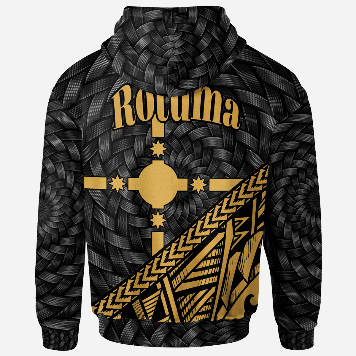 Rotuma Zip Hoodie Custom Gold Tapa Patterns With Bamboo - Polynesian Pride