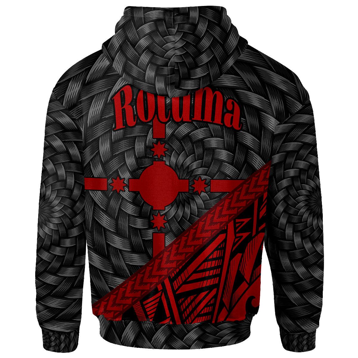 Rotuma Zip Hoodie Red Tapa Patterns With Bamboo - Polynesian Pride