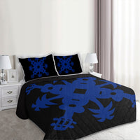 Hawaiian Royal Pattern Quilt Bed Set - Black And Blue - L2 Style - AH - Polynesian Pride