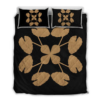 Hawaiian Royal Pattern Quilt Bed Set - Black And Gold - D3 Style Gold - Polynesian Pride
