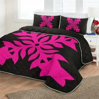 Hawaiian Royal Pattern Quilt Bed Set - Black And Pink - E2 Style - AH - Polynesian Pride