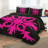 Hawaiian Royal Pattern Quilt Bed Set - Black And Pink - F2 Style - AH - Polynesian Pride