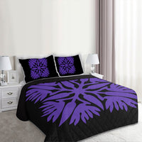 Hawaiian Royal Pattern Quilt Bed Set - Black And Purple - A3 Style - Polynesian Pride