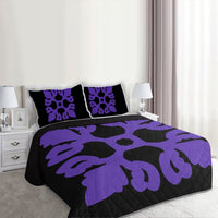 Hawaiian Royal Pattern Quilt Bed Set - Black And Purple - M1 Style - AH - Polynesian Pride