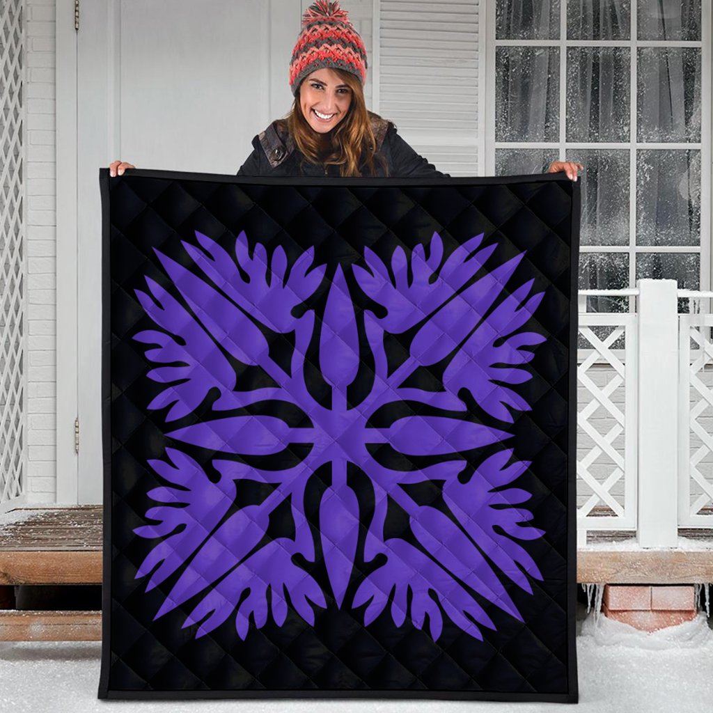 Hawaiian Royal Pattern Premium Quilt - Black And Purple - A3 Style - AH - Polynesian Pride