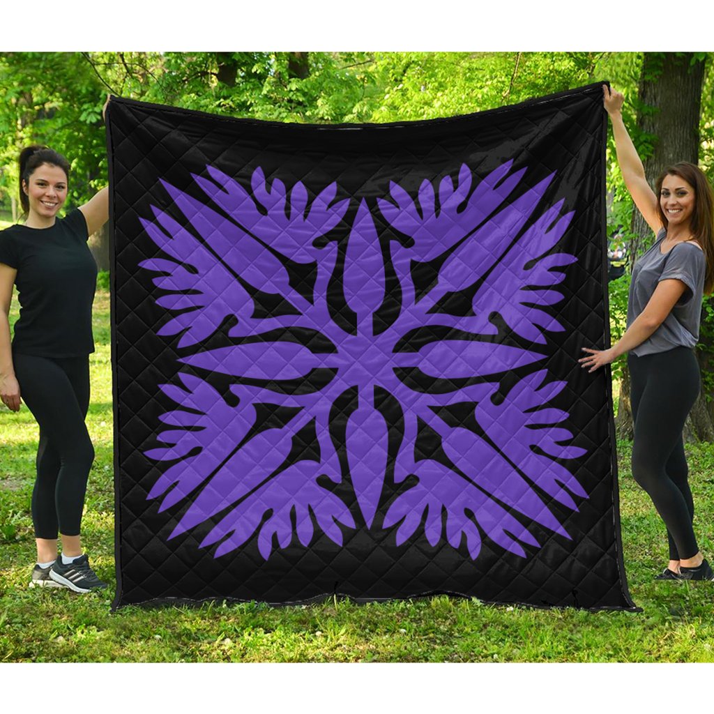 Hawaiian Royal Pattern Premium Quilt - Black And Purple - A3 Style - AH Purple - Polynesian Pride