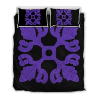Hawaiian Royal Pattern Quilt Bed Set - Black And Purple - M1 Style - AH Art - Polynesian Pride