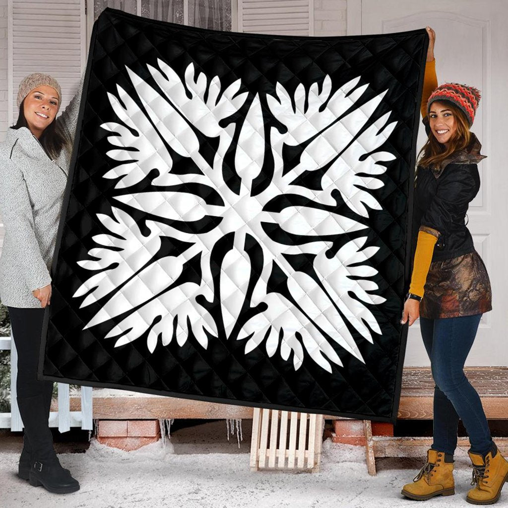 Hawaiian Royal Pattern Premium Quilt - Black And White - A3 Style - AH - Polynesian Pride