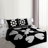 Hawaiian Royal Pattern Quilt Bed Set - Black And White - D3 Style - Polynesian Pride