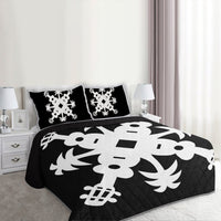 Hawaiian Royal Pattern Quilt Bed Set - Black And White - L2 Style - AH - Polynesian Pride