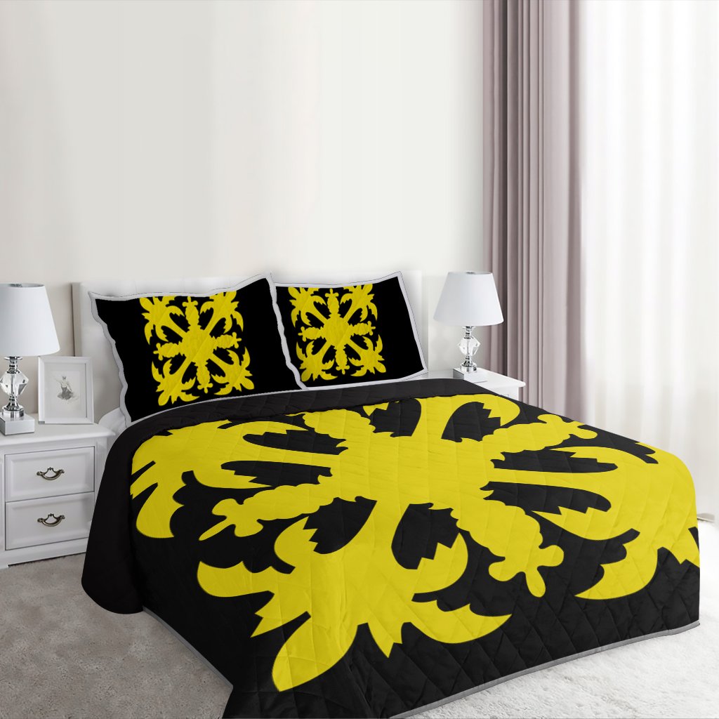 Hawaiian Royal Pattern Quilt Bed Set - Black And Yellow - H1 Style - AH - Polynesian Pride