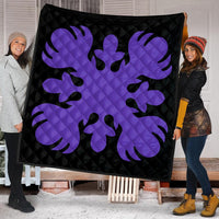 Hawaii Royal Pattern Premium Quilt - Black And Purple - O2 Style - AH - Polynesian Pride