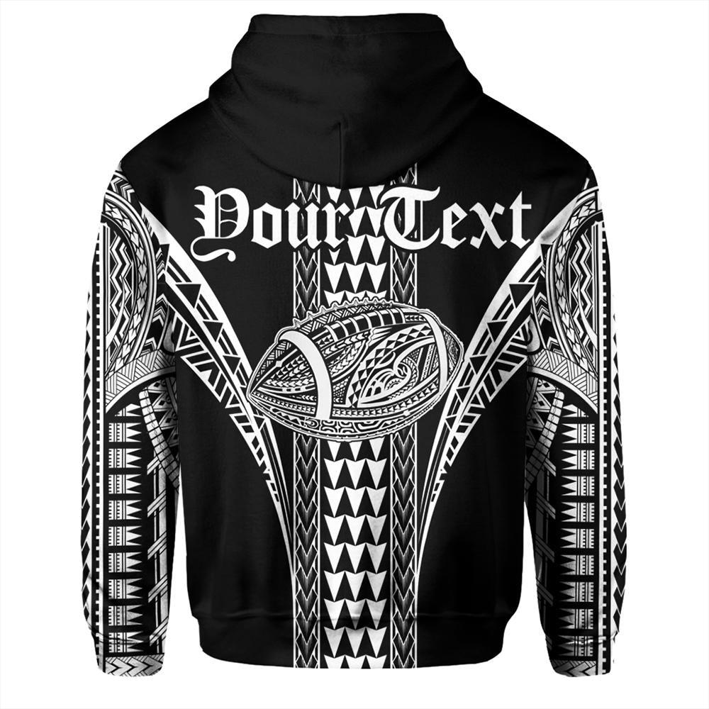 Custom Hawaii Hoodie Black White Football Zip Hoodie - Polynesian Pride