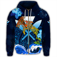 Kanaka Hammerhead Sharks Polynesian Hibiscus Hoodie Zip Bloom - Polynesian Pride
