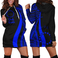 Cook Islands Women's Hoodie Dress - Blue Polynesian Tentacle Tribal Pattern Blue - Polynesian Pride
